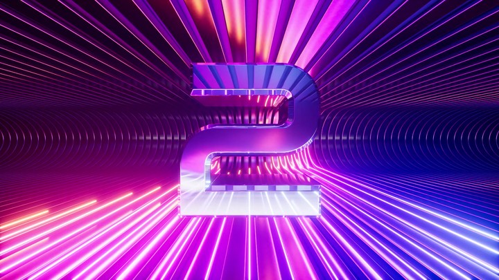 3D animation of a motion countdown from one to ten. Chrome numbers changing from 1 to 10 in front of glowing neon lines, sliding along a curved metallic background. Futuristic motion design