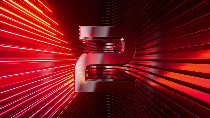 3D rendered of a motion countdown from one to ten. Chrome numbers with neon lines. A stage made of metallic curved lines and glowing lights.