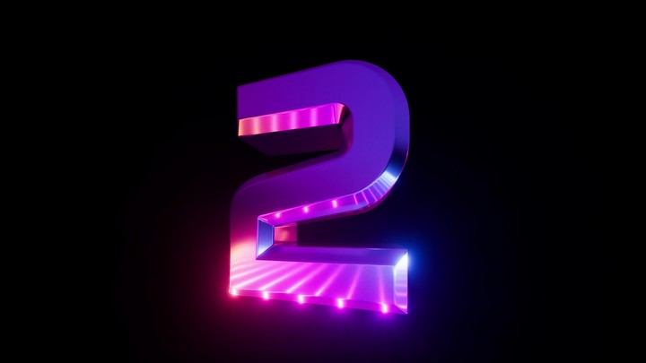 3D animation of a futuristic countdown from one to ten. Chrome numbers from 1 to 10. Metallic digits with neon light reflection isolated on black background
