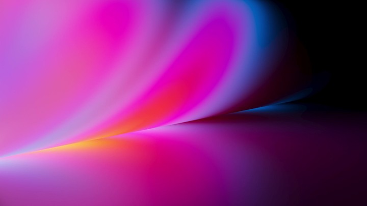 Blooming neon plumes swirl outward in rich magenta and gold, then gently cycle back. Energetic looping abstract backdrop. 3d render motion.