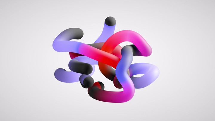 looping 3d animation, volumetric maze of tangled colorful curvy tubes isolated on white background, modern multicolored object spin and rotate