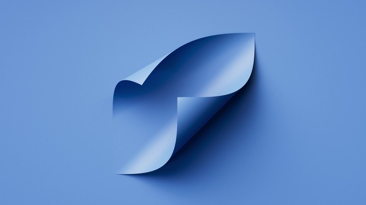 A single blue sheet peels up with a curled tip, revealing a soft gradient and deep shadow. Subtle loop ready for titles and logos. 3d render animation.
